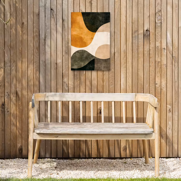 Vormen - Okergeel - Abstract Tuinposter op houten frame 2 cm dik klein -sfeer4