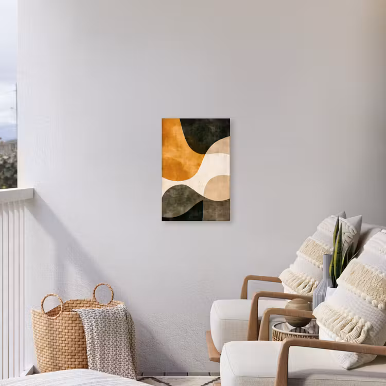 Vormen - Okergeel - Abstract Tuinposter op houten frame 2 cm dik klein -sfeer1