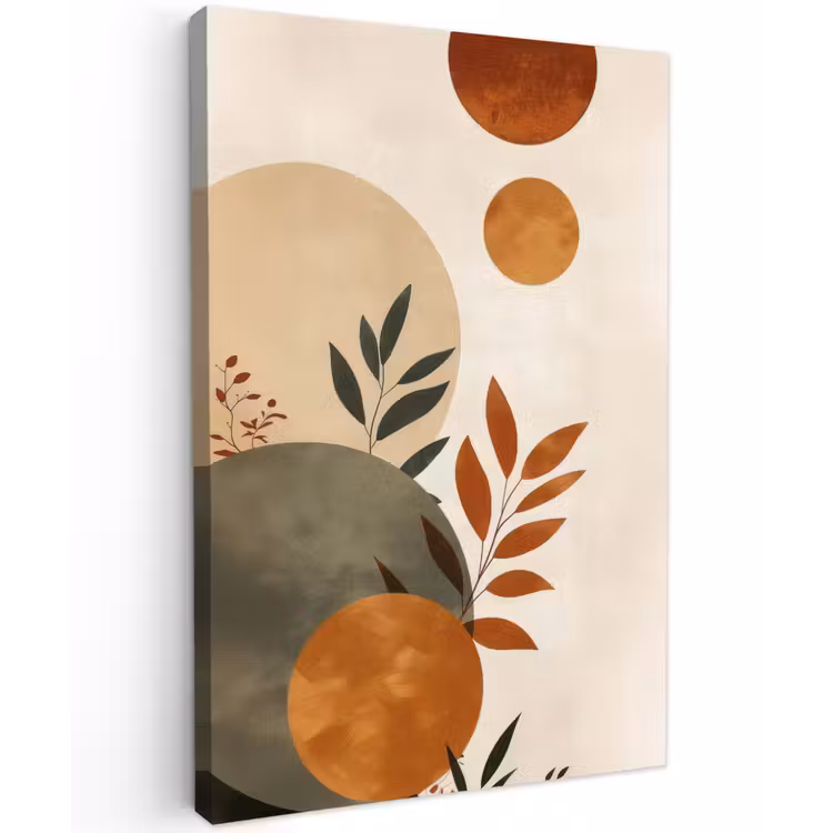 Vormen - Rond - Bladeren - Beige Tuinposter op houten frame 2 cm dik klein -3d