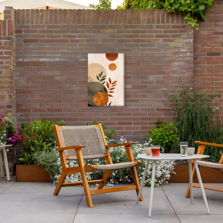 Vormen - Rond - Bladeren - Beige Tuinposter op houten frame 2 cm dik klein -sfeer3