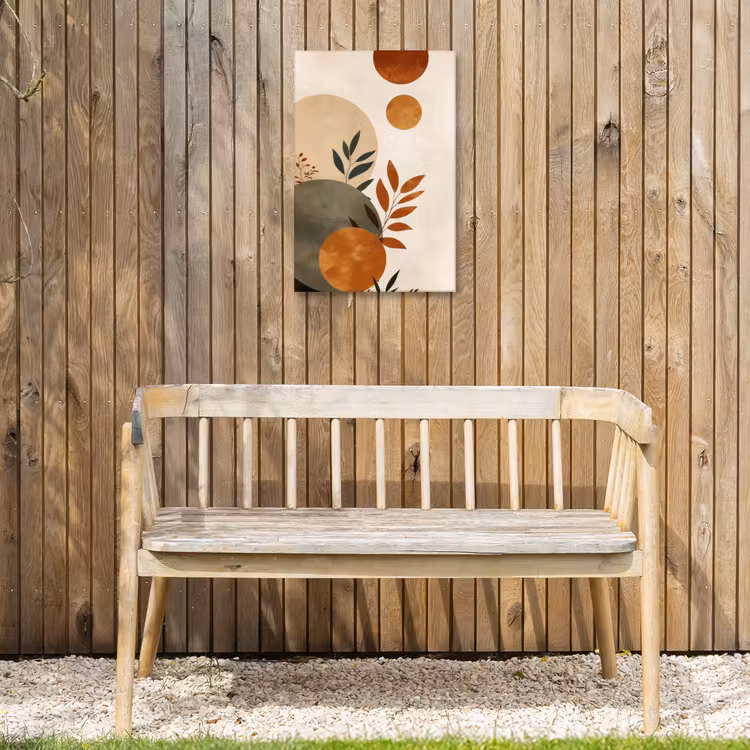 Vormen - Rond - Bladeren - Beige Tuinposter op houten frame 2 cm dik klein -sfeer4