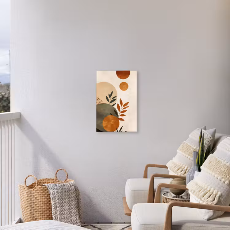 Vormen - Rond - Bladeren - Beige Tuinposter op houten frame 2 cm dik klein -sfeer1