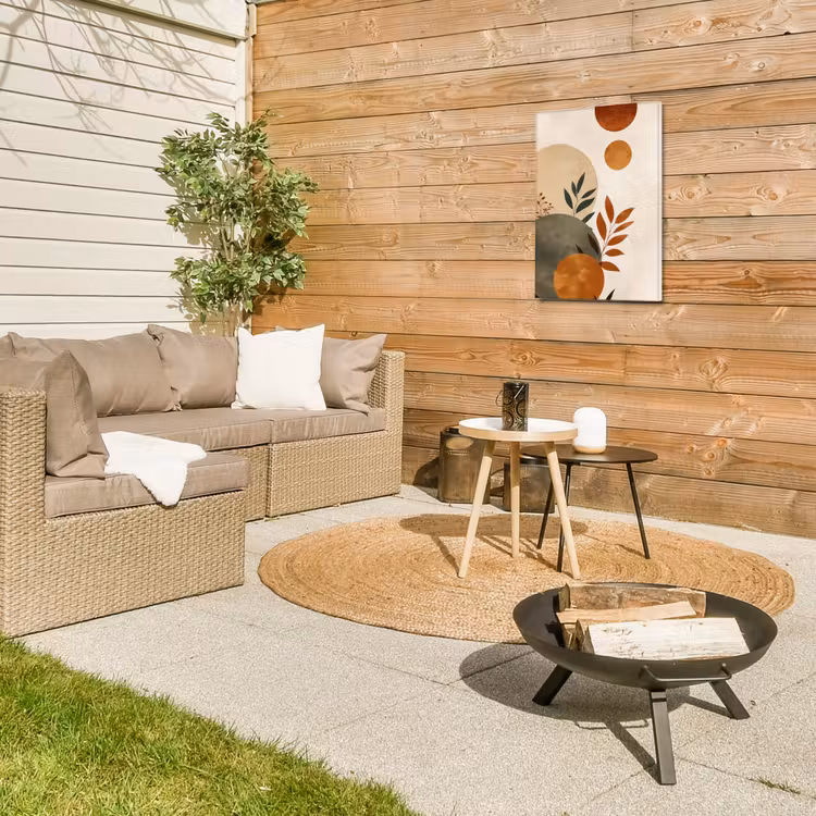 Vormen - Rond - Bladeren - Beige Tuinposter op houten frame 2 cm dik klein -sfeer2