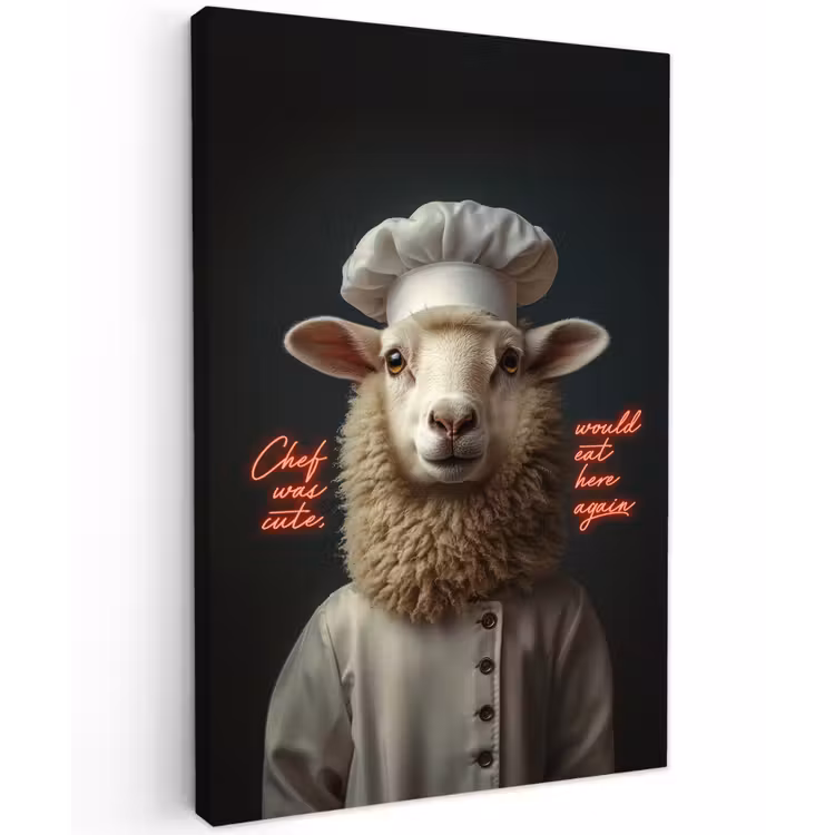 Schaap - Kokskleding - Neon - Quote Tuinposter op houten frame 2 cm dik klein -3d