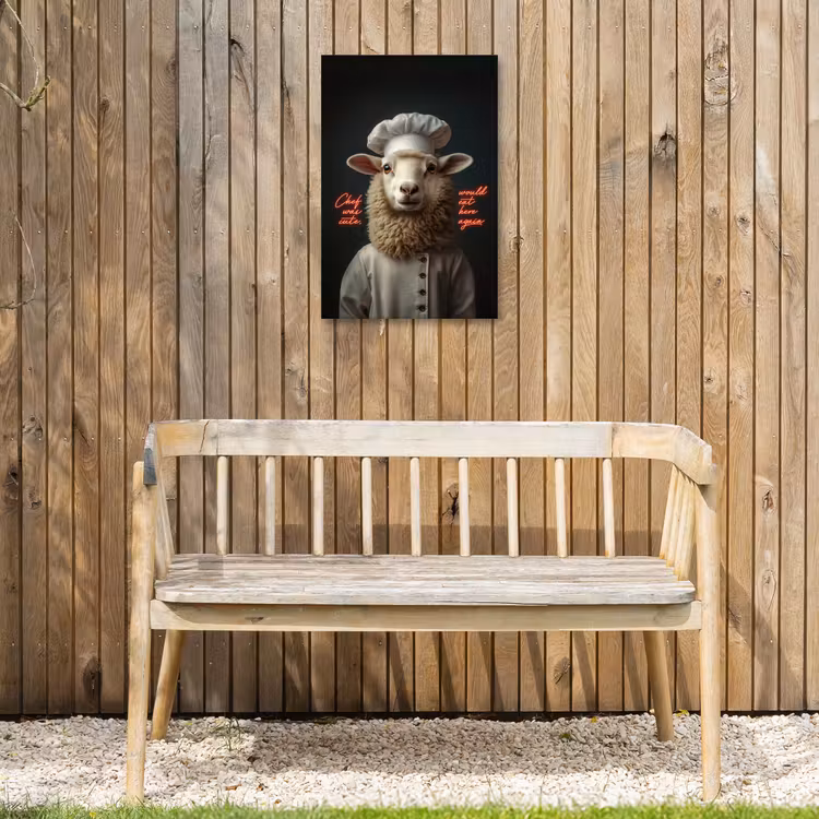 Schaap - Kokskleding - Neon - Quote Tuinposter op houten frame 2 cm dik klein -sfeer4