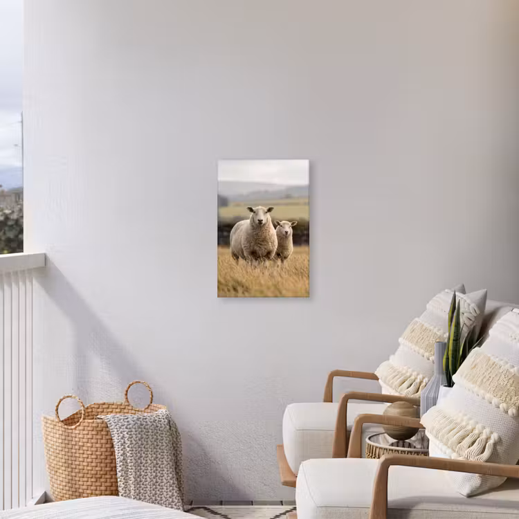Schapen - Weidenlandschap - Heuvels Tuinposter op houten frame 2 cm dik klein -sfeer1