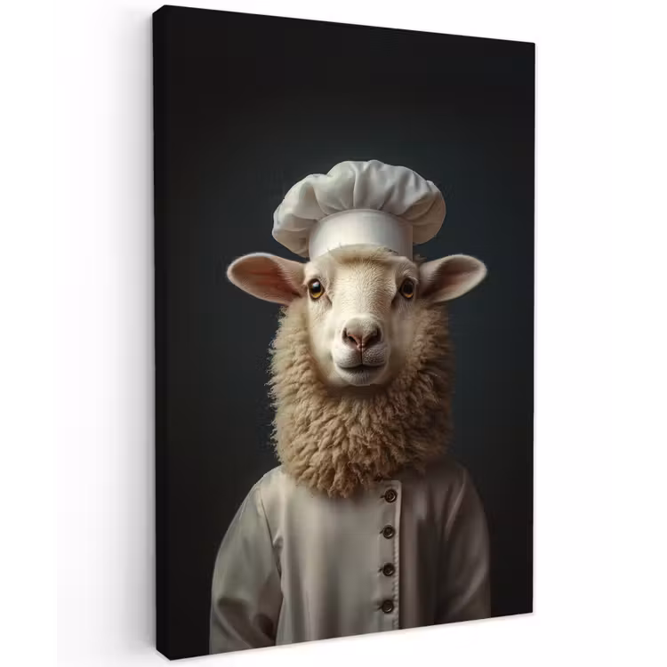 Schaap - Wol - Kok Tuinposter op houten frame 2 cm dik klein -3d