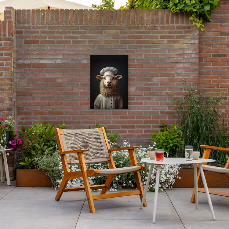 Schaap - Wol - Kok Tuinposter op houten frame 2 cm dik klein -sfeer3