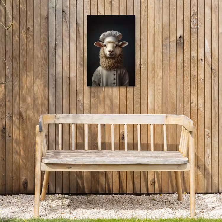 Schaap - Wol - Kok Tuinposter op houten frame 2 cm dik klein -sfeer4