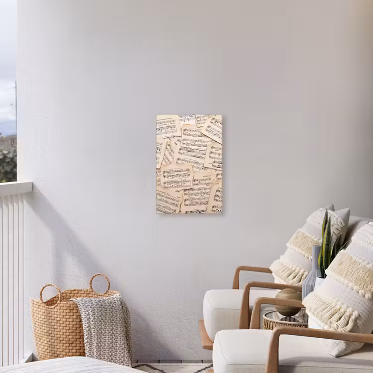 Bladmuziek - Oud - Noten - Vintage - Beige Tuinposter op houten frame 2 cm dik klein -sfeer1