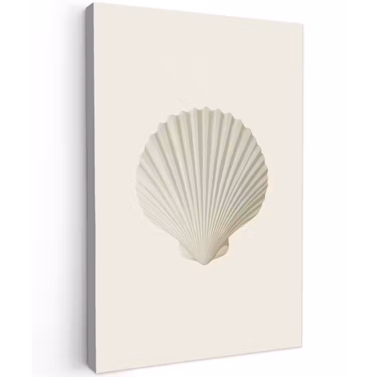 Schelp - Minimalistisch - Wit Tuinposter op houten frame 2 cm dik klein -3d