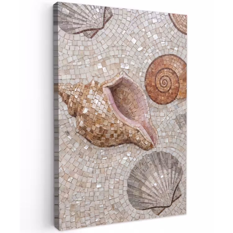 Schelp - Mozaïek - Zee - Beige - Modern Tuinposter op houten frame 2 cm dik klein -3d