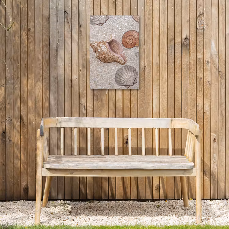 Schelp - Mozaïek - Zee - Beige - Modern Tuinposter op houten frame 2 cm dik klein -sfeer4