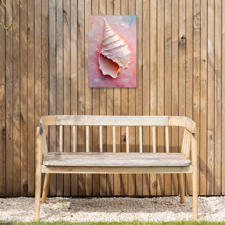 Schelp - Pastel - Pink Tuinposter op houten frame 2 cm dik klein -sfeer4