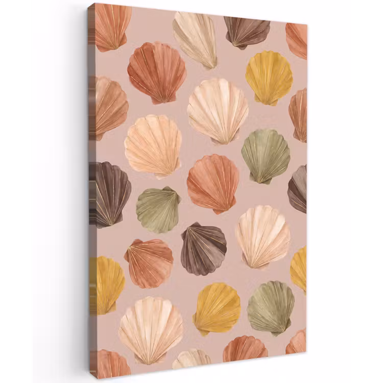 Schelp - Patroon - Zee - Aquarel - Aardetinten Tuinposter op houten frame 2 cm dik klein -3d