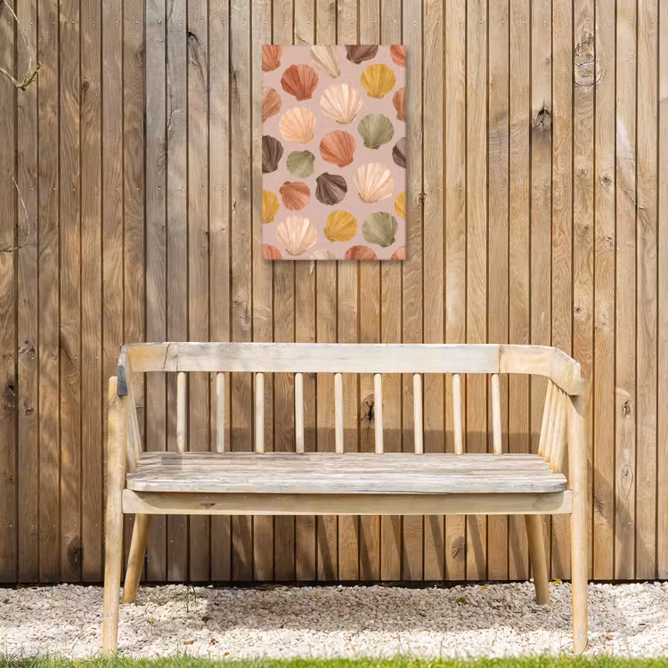 Schelp - Patroon - Zee - Aquarel - Aardetinten Tuinposter op houten frame 2 cm dik klein -sfeer4