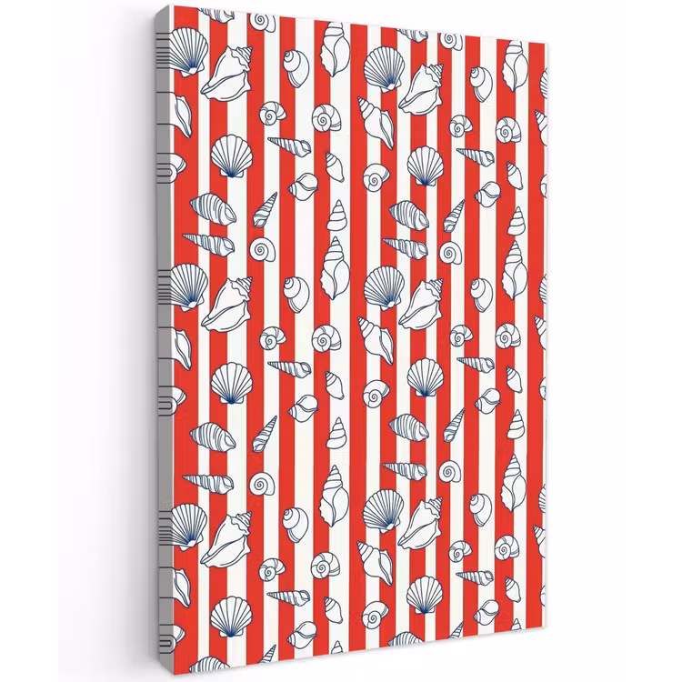 Schelp - Zeedieren - Zomer - Illustratie - Rood - Blauw Tuinposter op houten frame 2 cm dik klein -3d