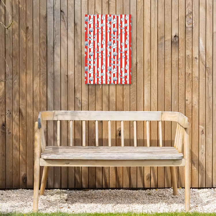 Schelp - Zeedieren - Zomer - Illustratie - Rood - Blauw Tuinposter op houten frame 2 cm dik klein -sfeer4