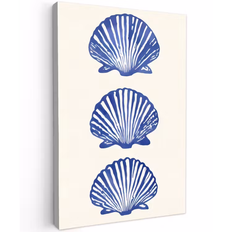 Schelpen - Blauw - Patroon Tuinposter op houten frame 2 cm dik klein -3d