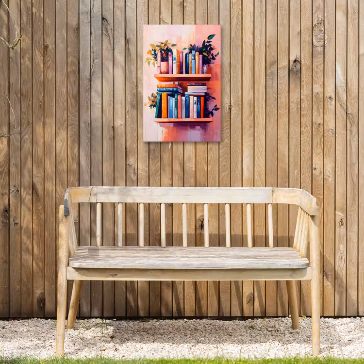 Planken - Boeken - Bladeren Tuinposter op houten frame 2 cm dik klein -sfeer4