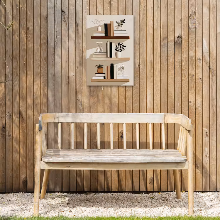 Plankjes - Boeken - Vaasjes - Planten Tuinposter op houten frame 2 cm dik klein -sfeer4