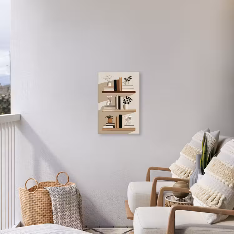 Plankjes - Boeken - Vaasjes - Planten Tuinposter op houten frame 2 cm dik klein -sfeer1