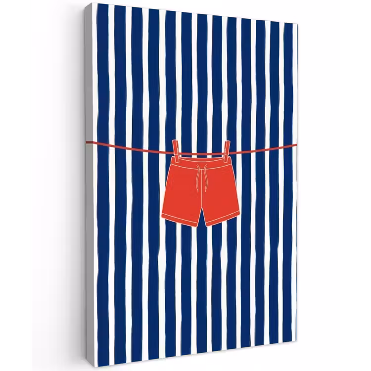Shorts - Waslijn - Zomer - Illustratie - Rood Tuinposter op houten frame 2 cm dik klein -3d