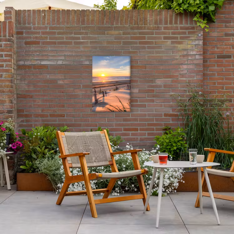 Zandpad bij Zonsondergang Tuinposter op houten frame 2 cm dik klein -sfeer3