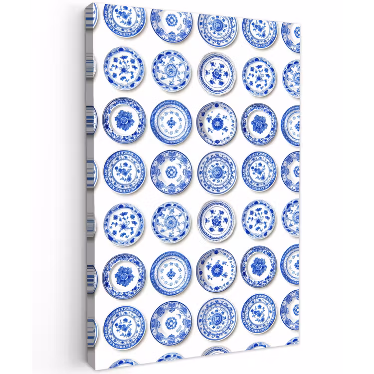 Borden - Bloemen - Patroon - Blauw Tuinposter op houten frame 2 cm dik klein 841 -3d