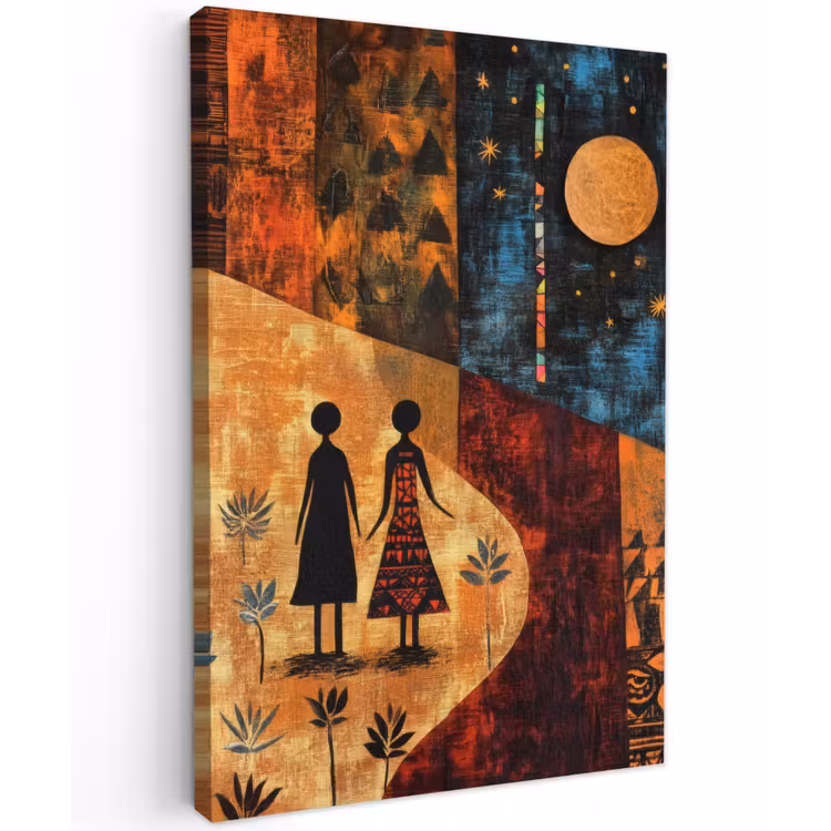 Silhouetten - Abstract - Zon - Maan Tuinposter op houten frame 2 cm dik klein -3d