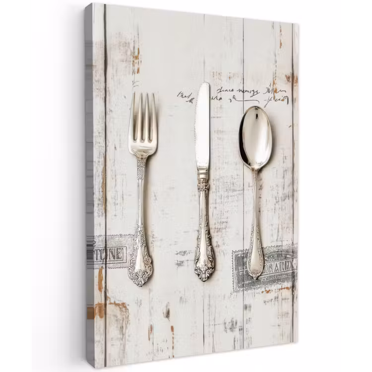 Zilver - Bestek - Hout Tuinposter op houten frame 2 cm dik klein -3d