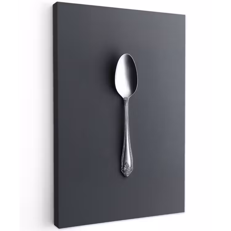 Zilver - Metaal - Lepel Tuinposter op houten frame 2 cm dik klein -3d