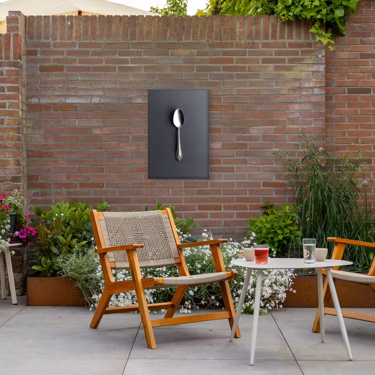 Zilver - Metaal - Lepel Tuinposter op houten frame 2 cm dik klein -sfeer3