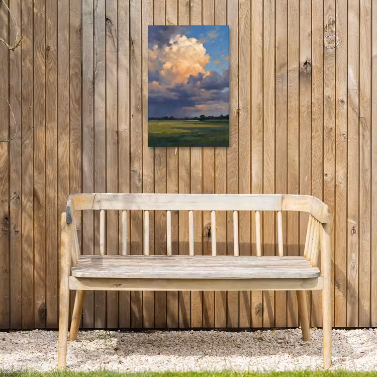 Lucht - Wolken - Landschap - Modern - Oranje Tuinposter op houten frame 2 cm dik klein -sfeer4