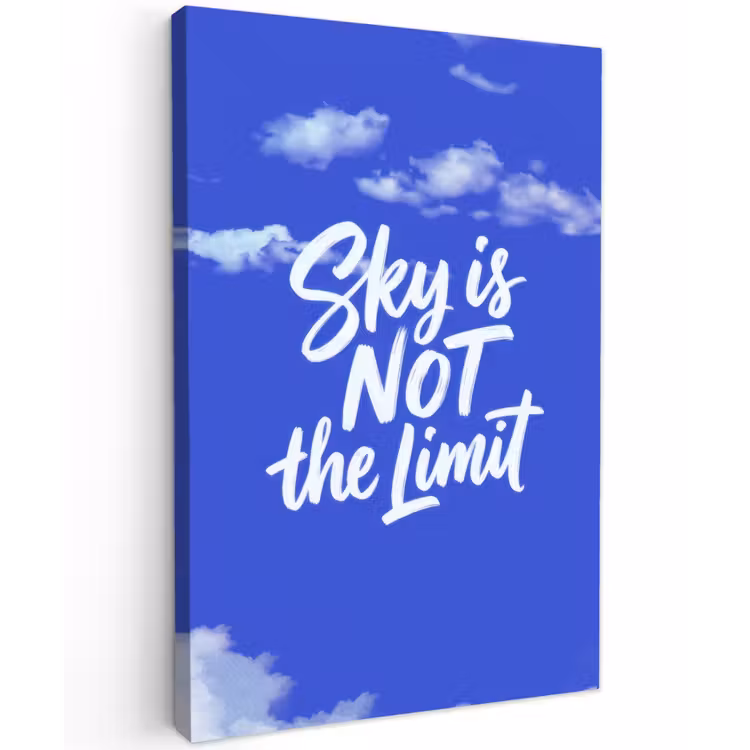Sky is not the limit - Blauwe lucht - Wolken Tuinposter op houten frame 2 cm dik klein -3d