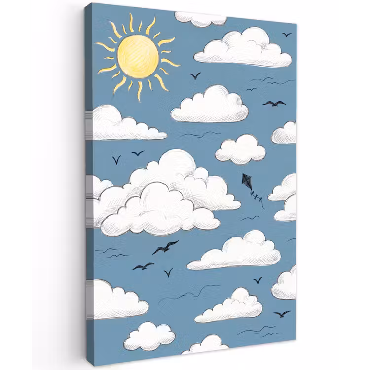 Lucht - Zon - Wolken - Natuur - Blauw Tuinposter op houten frame 2 cm dik klein -3d