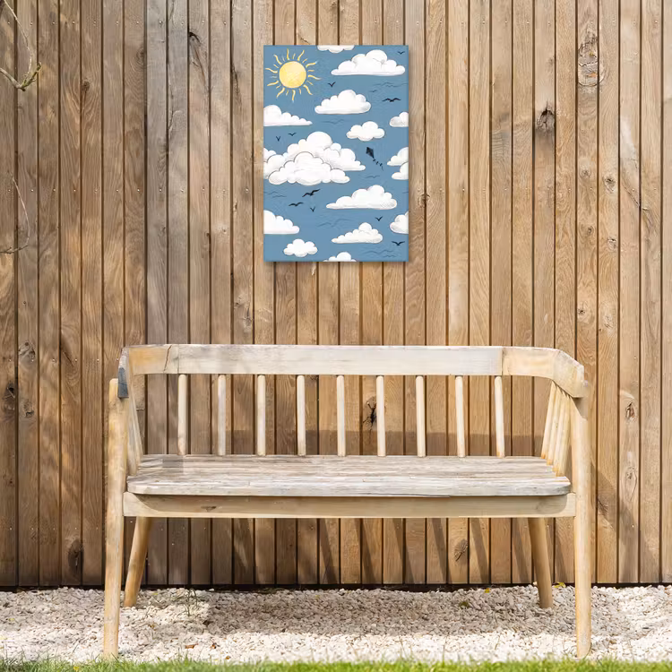 Lucht - Zon - Wolken - Natuur - Blauw Tuinposter op houten frame 2 cm dik klein -sfeer4