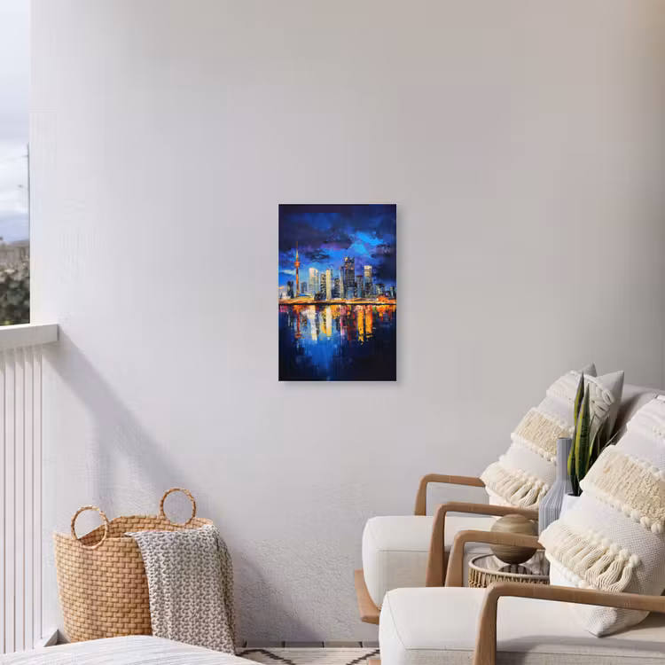 Skyline Toronto - Modern - Stadslicht - Blauw Tuinposter op houten frame 2 cm dik klein -sfeer1