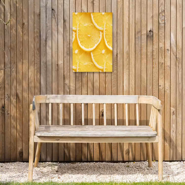 Schijfjes - Citroen - Sap Tuinposter op houten frame 2 cm dik klein 841 -sfeer4