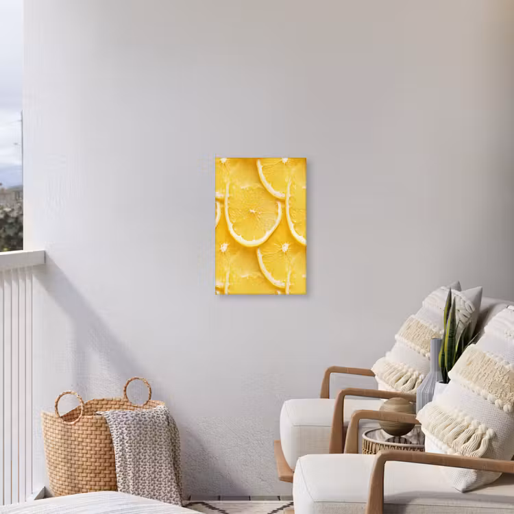 Schijfjes - Citroen - Sap Tuinposter op houten frame 2 cm dik klein 841 -sfeer1