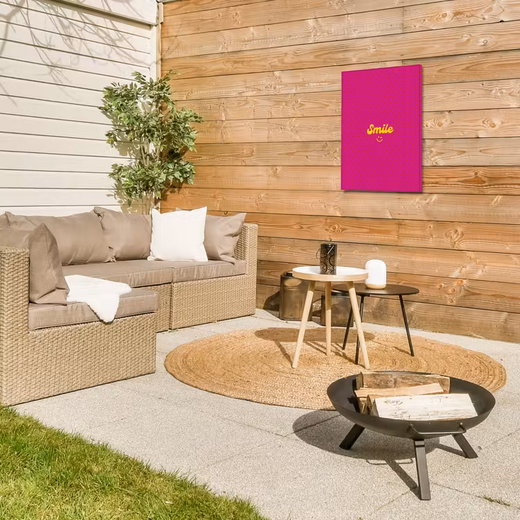 Smile - Stippen - Roze Tuinposter op houten frame 2 cm dik klein -sfeer2