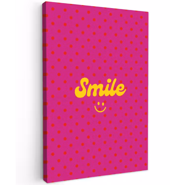 Smile - Stippen - Geel - Smiley - Roze Tuinposter op houten frame 2 cm dik klein -3d