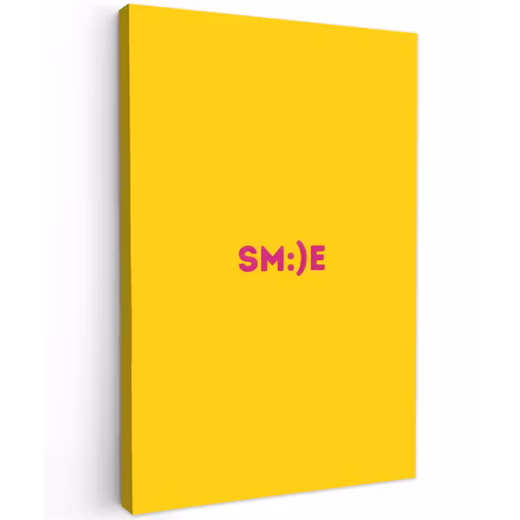 Smile - Roze - Geel Tuinposter op houten frame 2 cm dik klein -3d