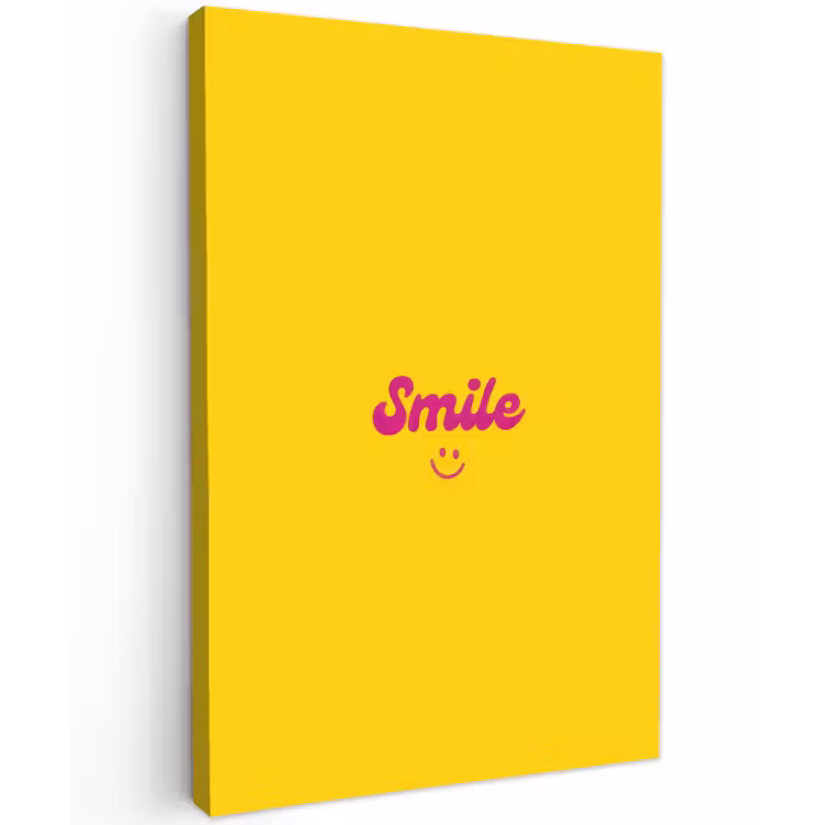 Smile - Geel - Roze Tuinposter op houten frame 2 cm dik klein -3d