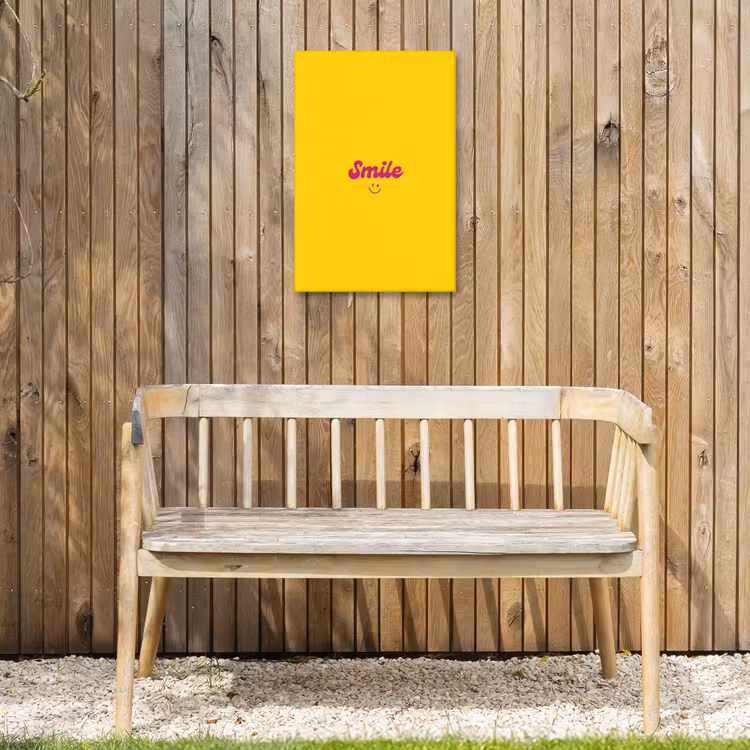 Smile - Geel - Roze Tuinposter op houten frame 2 cm dik klein -sfeer4