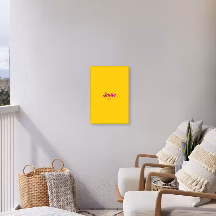 Smile - Geel - Roze Tuinposter op houten frame 2 cm dik klein -sfeer1