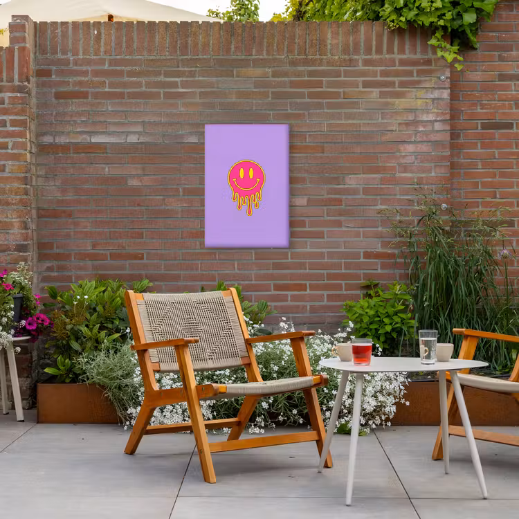 Smiley - Drip - Neon Tuinposter op houten frame 2 cm dik klein -sfeer3