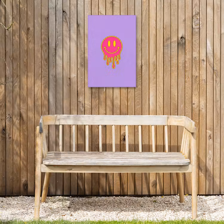 Smiley - Drip - Neon Tuinposter op houten frame 2 cm dik klein -sfeer4