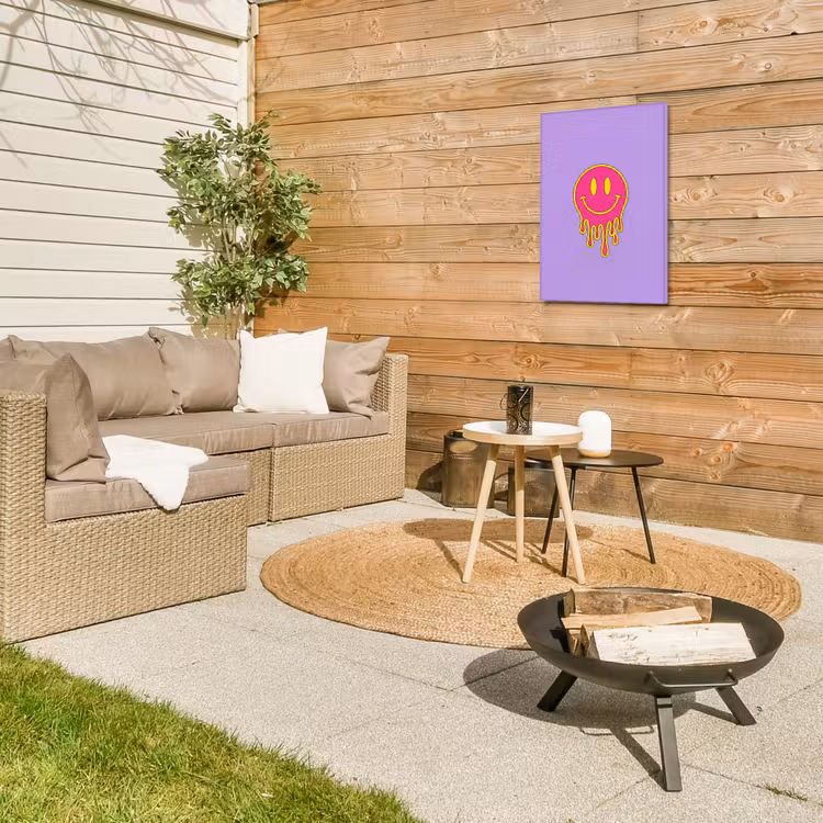 Smiley - Drip - Neon Tuinposter op houten frame 2 cm dik klein -sfeer2