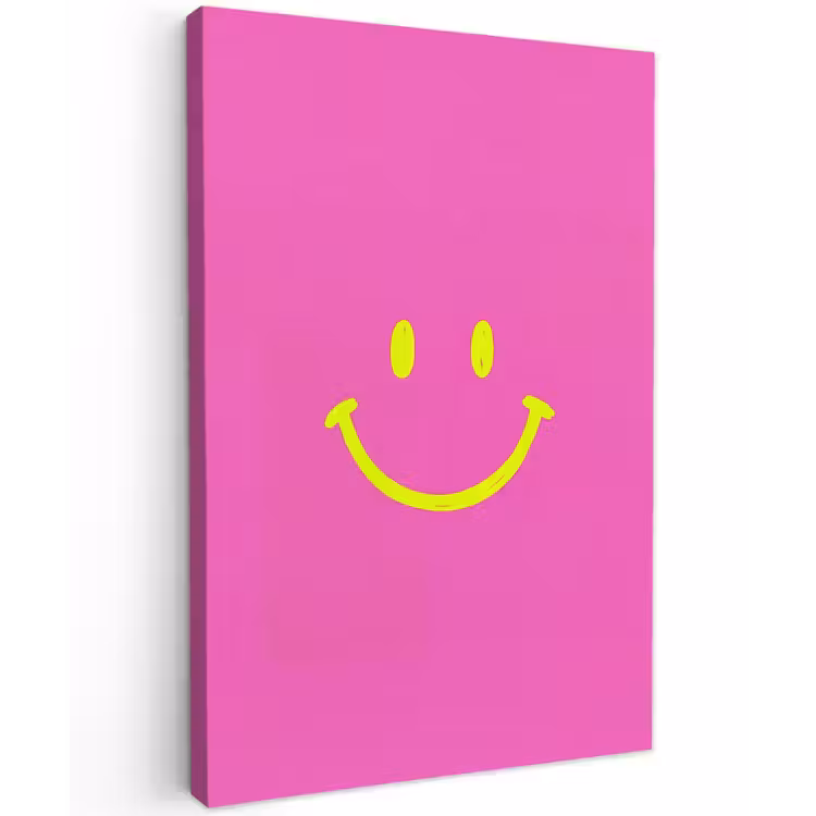 Smiley - Vrolijk - Roze Tuinposter op houten frame 2 cm dik klein -3d
